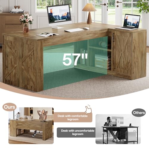 Image of Tribesigns 71 Inch Executive Desk with Filing Cabinet, L Shaped Office Desk
