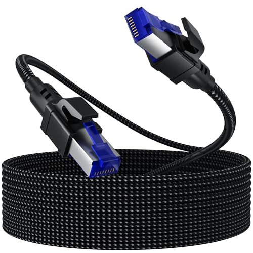 Cable LAN 10M,cable de red Cat8 de 10m,cable Ethernet Gigabit de 40Gbps,2000 MHz cable S/FTP,cable de red trenzado nailon con conector RJ45para PC/PS5/computadora portátil/enrutador/módem/juegos/CAT7