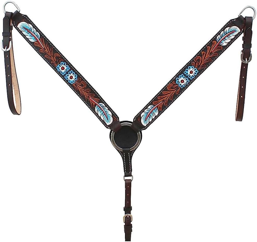 Western Leather Hand Tooled Headstall and Breast Collar Set with Reins. /Size-Full,Cob,Pony AM-07