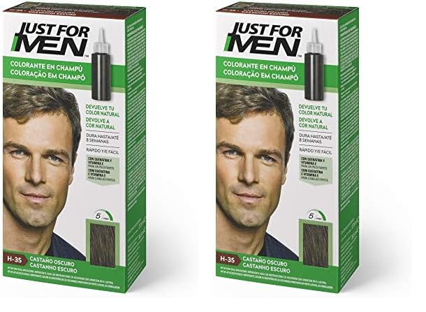 Just For Men Colorante en Gel, Tinte Pelo Hombre Moreno, Cubre Solo Las Canas, Restaurando El Color Original Para Una Apariencia Natural - H35 (Paquete de 2)