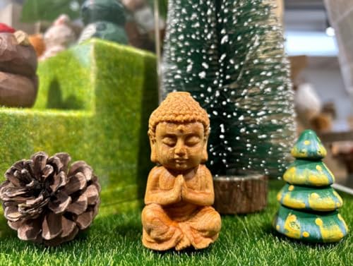 Estatua budista tallada a mano de madera natural miniatura 5