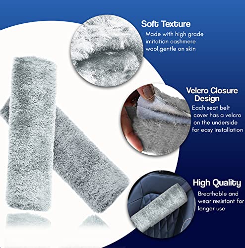 Zone Tech Car Soft Faux Sheepskin Seat Belt Comfortable Shoulder Pad - 2-Pack Premium Quality Classic Grey Soft Seat Belt Comfortable Shoulder Pad For Adults And Kids #TOP2