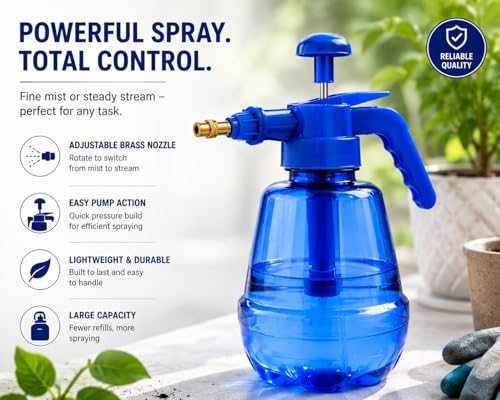 Image of Pressure Sprayer Pump Bottle for Home & Garden Plants, Cleaning & Disinfecting | Fine Mist & Power Stream Water Spray Bottle | Leak Proof Portable Sprayer (Blue)