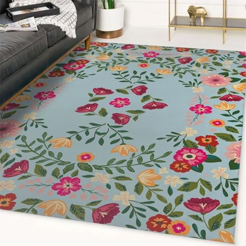 SUNYRDSM Alfonbra Salón Alfombras para Terrazas Diseño Floral Colorido, decoración de Hojas Verdes, cálido y Antideslizante. 120X160CM