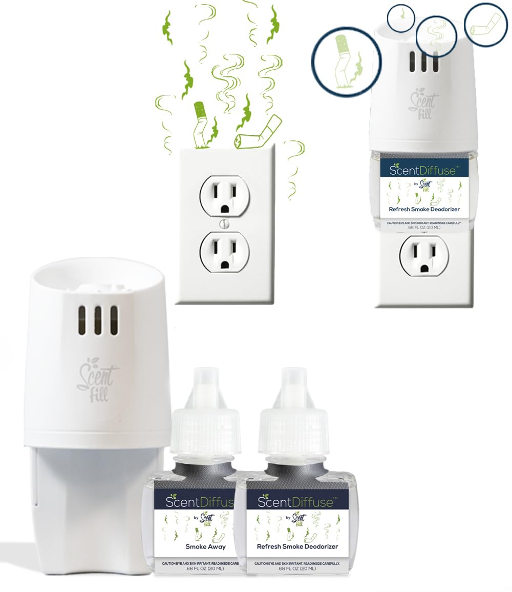 diffuser for cigarette smoke Amazon.com: ScentDiffuse Smoke Odor Deodorizing Air Freshener Starter Kit,  2 Refills + Diffuser : Health & Household