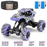 Theefun RC Cars Stunt Car, RC Drift Cars 360° Rotating, 1:12 High Speed Remote Control Car 4WD 2.4Ghz Dancing RC Truck with LED Lights & Music, Cars Toys for Boys and Adults (Purple)