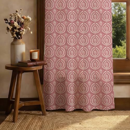 Image of Urban Space 100% Cotton Floral Curtains 7 feet Long Set of 2, 60-65% Room Darkening, Decorative Curtains with Eyelets /Rings for Hanging, Tieback Included (Canopy Clay Pink, Door - 7 Feet)