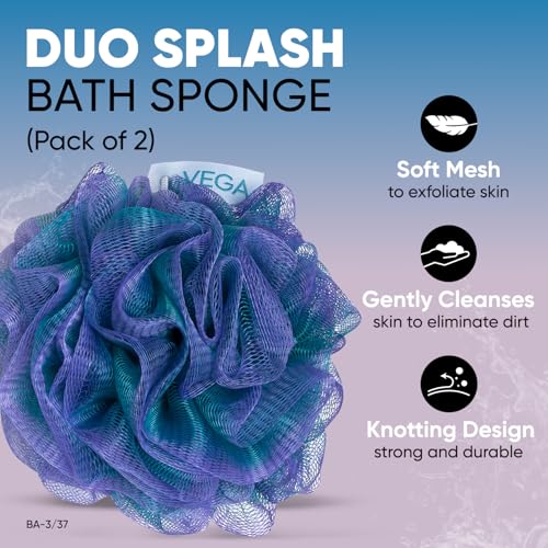 Image of VEGA Duo Splash Bath Sponge Bath Loofah for Men & Women | Soft Exfoliating Body Scrubber | Gentle Shower Pouf Sponge for Dead Skin Removal & Smooth Skin | Premium Bath Loofah Pack of 2 (BA-3 /37)