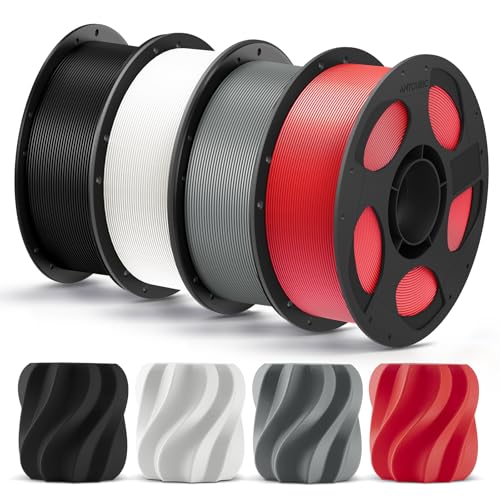 Image of ANYCUBIC PLA Plus (PLA+), 3D Printer Filament 1.75mm Bundle, High Toughness, Dimensional Accuracy + /- 0.02mm, 4 Pack 1KG Reusable Spool, Black, White, Texture Gray, Red