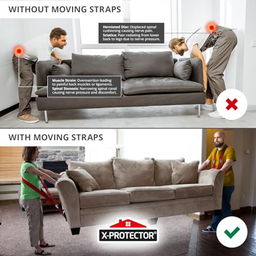 Image of X-Protector Moving Straps - 2 Pairs - Lifting Straps for 2 Movers - Furniture Moving Straps to Move Furniture Easily and Safely - Perfect for Lifting and Moving Equipment, Appliances, Heavy Objects!