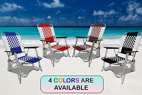 Image of ARTEMIST Foldable Stripe Chair with Arm Rest Portable Chair with Durable Folding Frame, Ideal for Garden, Patio, Lawn, Balcony (Red,Chromium Steel)