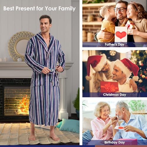 Image of FashGudim Mens Robes Big and Tall Full Length Plush Fleece Long Robe for Men Bathrobe Shawl Collar Warm Winter House Robes