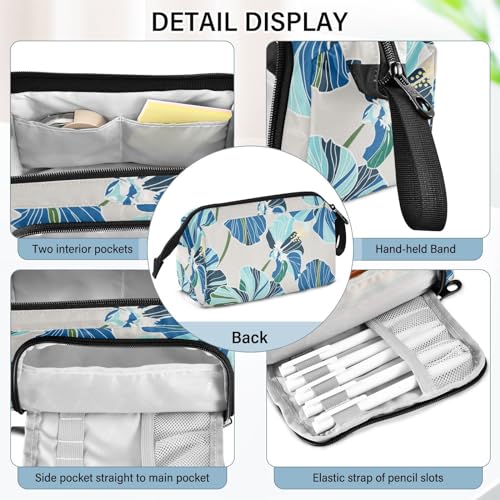 Image of Bolaz Big Capacity Pencil Pen Case Pouch Bag School College Office Organizer for Teens Girls Adults Student-Blue Flower Pattern
