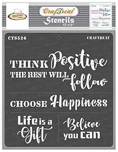 Quotes Stencils for Wall Painting - Think Positive - Size: 12X12 Inches - Word Stencils for Painting - Reusable Stencils for Wall Painting - Home Decor Word Stencils