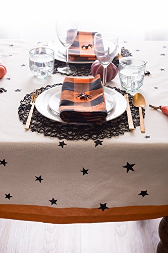 Dii Halloween Tabletop Collection Bold Black Stars/Spooky Spider With Orange Border On Off-White Natural Background, Machine Washable, 70" Tablecloth #TOP4