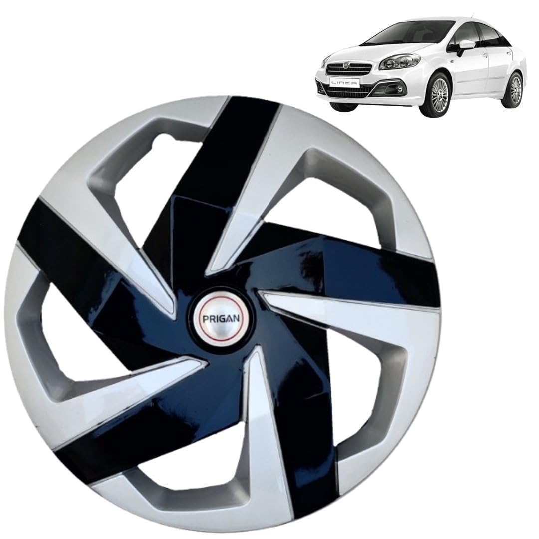 PRIGAN Wheel Cover for Linea Emotion Silver Black Wheel Cover 16" for Linea Emotion (Set of 4 Pcs) (Press Fitting) Model Name- Magnite DC 16