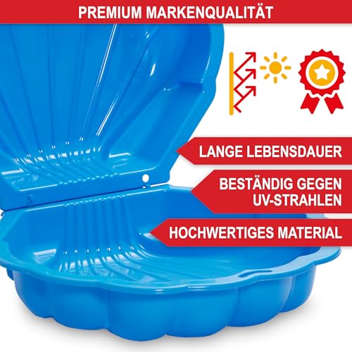 ONBEST 2-in-1 Sandkasten & Sandmuschel mit Deckel für Kinder – Ideal für Sand und Wasser – aus hochwertigem Kunststoff – auch ideal für Hunde – Bademuschel 2 Farben zur Wahl - mit Abdeckung (Blau)