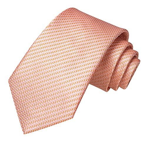 Image of Hi-Tie Light Orange Solid Men's Silk Ties Woven Classic Necktie and Pocket Square Lapel Pin Silver Tie Clip Cufflinks Set Wedding Business 6PCS