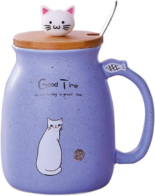 Tazza Gatto In Ceramica Con Coperchio - 380ml, Cucchiaio A Zampa, Sottobicchiere, Regalo Per Amanti Dei Gatti - Foto 11