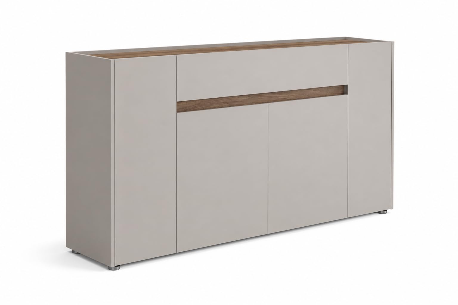 Credenza Moderna Madia In Melaminico Con 4 Ante E 1 Cassetto Mobile Contenitore Sala da Pranzo Soggiorno Design Senza Maniglie Elegante Capiente 170 x 85 x 40 cm (Noce Chiaro)
