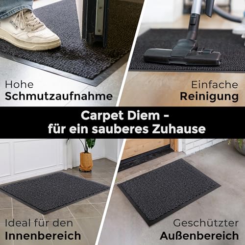 Carpet Diem Fußmatte, einfach sauber I Schmutzfangmatte Eingangsbereich - Fussmatte Innen & Außen, rutschfeste Türmatte, Schmutzfang Teppich für Haustür I Fußabtreter in Anthrazit-Schwarz 120x180 cm