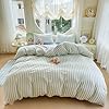 HighBuy Vintage Striped Duvet Cover Queen,Muslin Cotton 3 Piece Blue Stripes Gingham Bedding Comforter Cover for Teen Boys Girls,Linen Feel Gauze Shabby Chic Bedding Set Soft Breathable,Queen #4