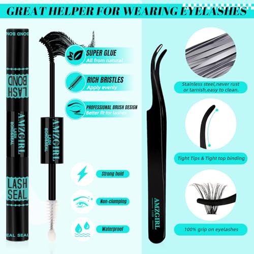 Lash Extension Kit 280Pcs,60D 80D Individual Lashes Clusters Kit,Lash Bond And Seal,Lash Remover For Eyelashes Extensions,Lash Applicator Tool For False Eyelash Cluster Kit At Home(D-Mix8-16mmKit) by AMZGIRL LASH - Image 5