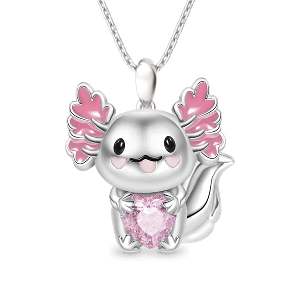 Collana Anime con ciondolo pendente Axolotl figure con Strass brillante zircone donna ragazzi ragazze mamma Hip hop Punk Trap regalo colore argento e catenina acciaio inossidabile festa