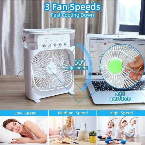 Image of Portable Air Cooler with Ice Water Tank, Personal Evaporative Cooler Fan with LED Lights and Handle