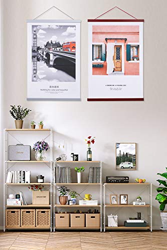 Image of Magnetic Poster Hanger, 18x24 18x12 18x24 Poster Frame Wood Wooden Magnet Print Posters Dowel Scroll Hanger Hangers Hanging Kit for Walls Map Canvas Artwork (Mahogany, 18 inch)