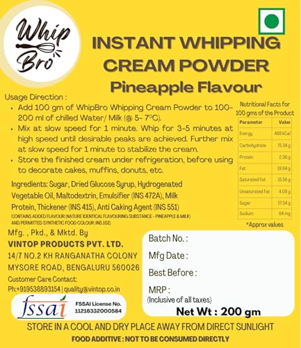 Image of WhipBro Whipping Cream Powder | Pineapple Flavour | Baking & Dessert Use (200 g)
