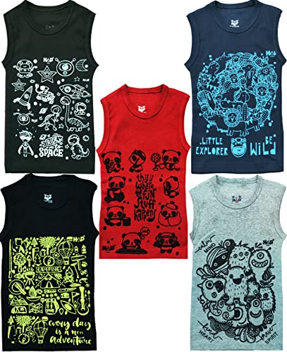 Image of HAP Boys Printed Mega Vest | 100% Cotton Multi Color Tank top |Sleeveless Tshirt