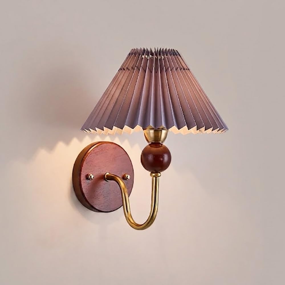 COSRUB Pleated Fabric Wall Lamp, Vintage Gooseneck Wall Sconce for Bedside