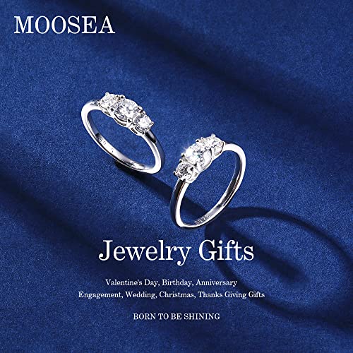 MOOSEA 3 Stone Moissanite Engagement Ring, 1ct tw D Color VVS1 Clarity, 14K White Gold, for Women Anniversary Jewelry Gift2