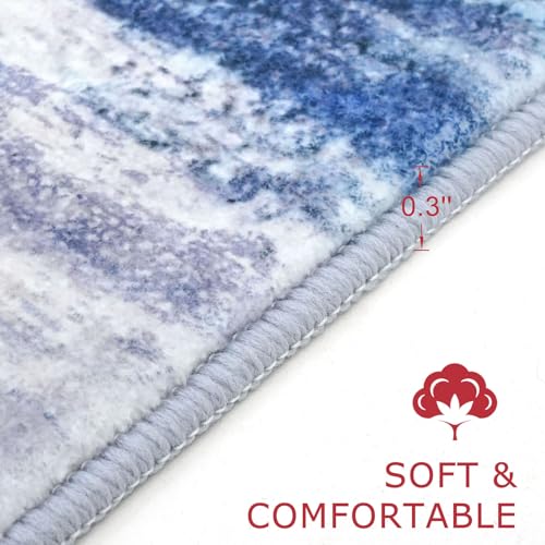KOZYFLY Modern Abstract Hallway Runner Rug, 2x8 Washable Rug Runner Non-Slip Soft Striped Kitchen Runner Rugs, Print Distressed Blue/Grey/Beige Carpet Runner for Entryway Bathroom Laundry Room Foyer