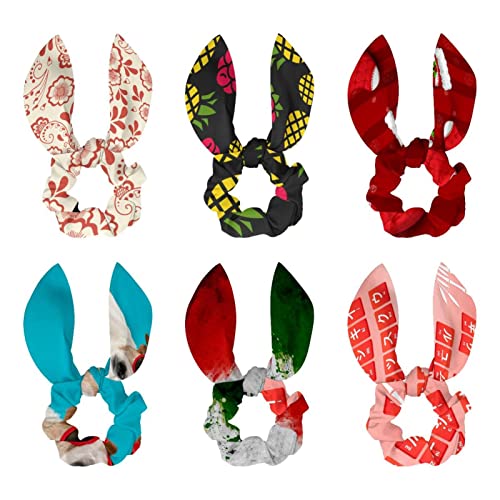 Lot de 6 chouchous pour cheveux nœud avec alphabet japonais Hiragana rouge pour queue de cheval