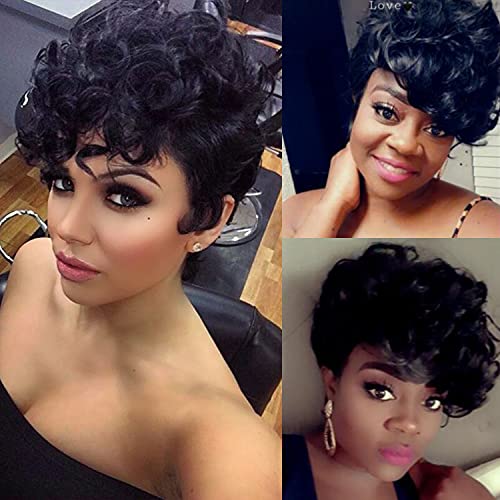 Short Black Curly Afro Wig for Women Short Pixie Wig Halloween Cosplay Wigs Short Curly Afro Synthetic Hair Replacement Wig…