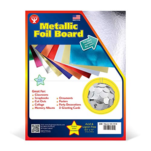 Hygloss, Silver Metallic Foil Board Stock Sheets, Arts & Crafts, Classroom Activities & Card Making, 100 Pack, 8.5 x 11-Inch - Image 2