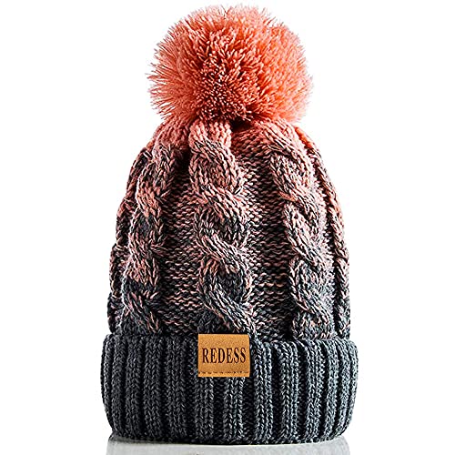 REDESS Women Winter Pompom Beanie Hat with Warm Fleece Lined, Thick Slouchy Snow Knit Skull Ski Cap