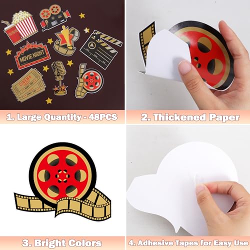 Image of Vuzvuv 40Pcs Movie Party Night Paper Cutouts with 80Pcs Glue Points,Movie Theme Night Cut Outs Bulletin Board Decorations for Birthday Party Theme Decor Supplies