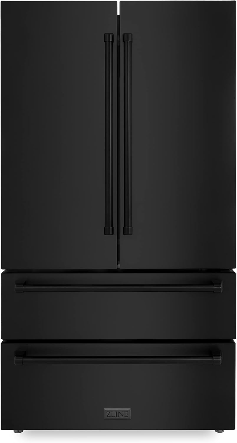 ZLINE 36 in. 22.5 cu. ft. Counter-Depth French Door Refrigerator with Ice Maker in Fingerprint-Resistant Black Stainless Steel (RFM-36-BS)