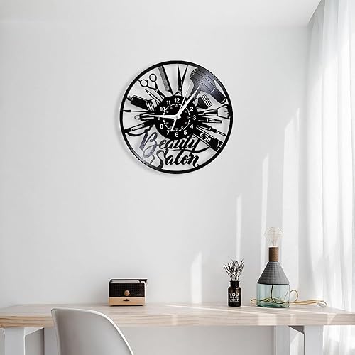 Miniatura 5 de Reloj de pared para salón de belleza de 12 pulgadas, reloj de pared para peluquería, silencioso, sin tictac, funciona con pilas, reloj de pared de