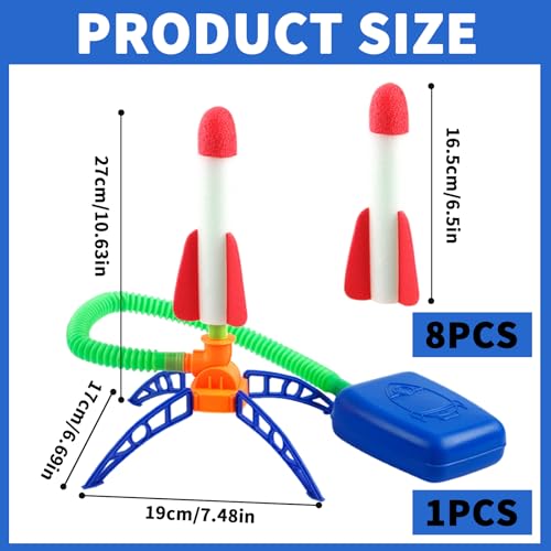 HhBdy Raketen Spielzeug für Kinder, Rakete Spielzeug mit 8 Schaumraketen Rakete Luftdruck Im Freien Rocket Toy für Kinder Raketen Luftdruck für Geburtstagsgeschenke für Jungen und Mädchen