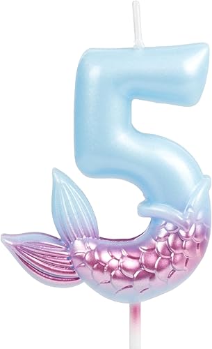 Velas de cumpleaños con números 5, decoraciones de cumpleaños de sirena, velas de feliz 5 cumpleaños para pasteles, velas de pastel de cumpleaños