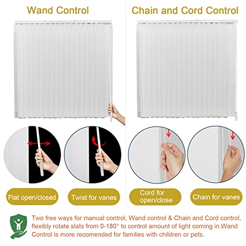 Pasoun Sheer Vertical Blind Vertical Sheer Shade Adjust Light Fabric Free Wand Control Privacy Light Filtering Track Slats Set For Patio Sliding Glass Door Large Window, Custom Size, Black #TOP2