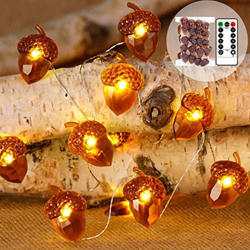 Caída de Luces de Hadas, FunPa 9.84ft 40 LED Otoño Luces de Hadas de Bellota Decorativas con Control Remoto para la Cosecha de Acción de Gracias Otoño Interior Exterior Navidad Halloween Decoración
