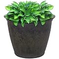 Sunnydaze 24-Inch Anjelica Large Plastic Pot for Plants - Outdoor Double-Walled Large Plastic Planter with Drillable Drainage Holes - Sable