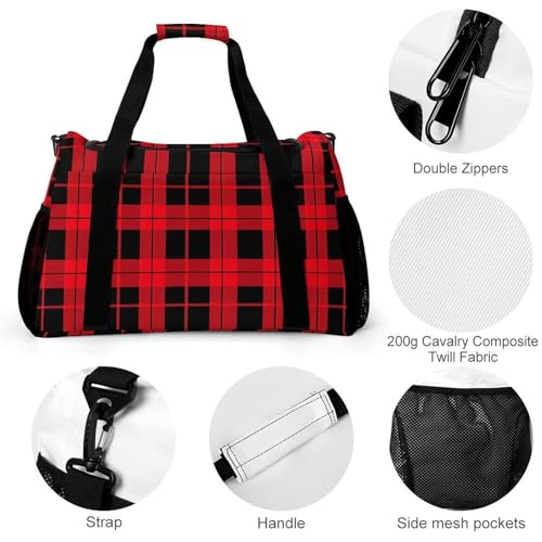 Tartan Plaid Gym Bag Travel Duffle Bags Shoulder Carry On Weekender Bag Hangbag for Women Men3
