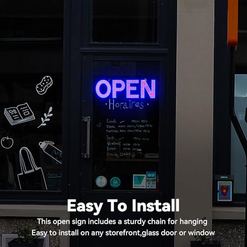 Image of LED Open Sign for Business 22 inchLx7 inchH with 10 Dimming Levels,3 Modes & Adjustable Chain - Ultra Bright Storefront Signs for Window Glass Door Shop Retail Restaurant Salon(Red&Blue)