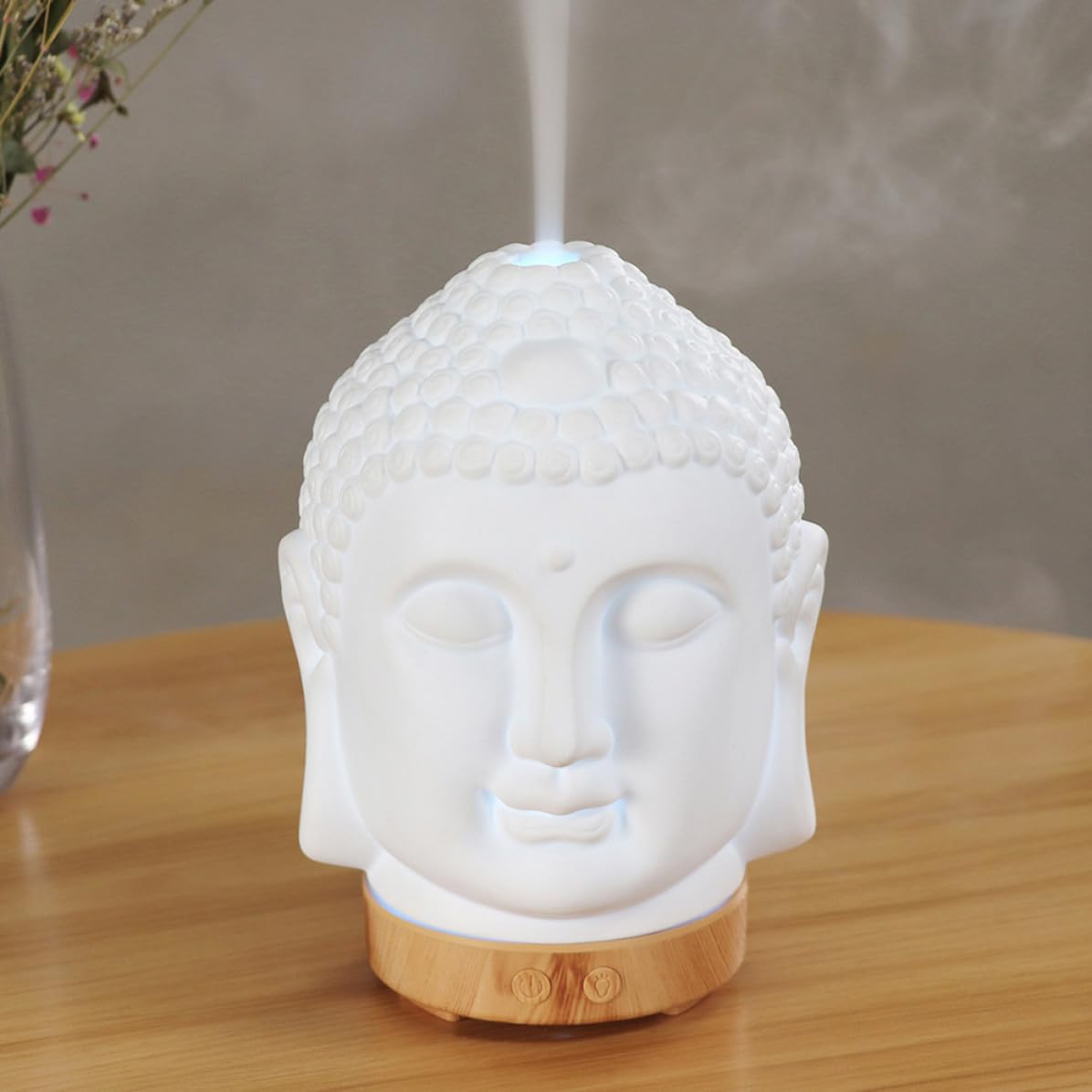 Umidificatore ad Ultrasuoni Testa Buddha in Ceramica Bianco | Diffusione Aromi e Nebulizzazione, Capacità Inferiore a 1l, Adatto per Ristorante e Biblioteca